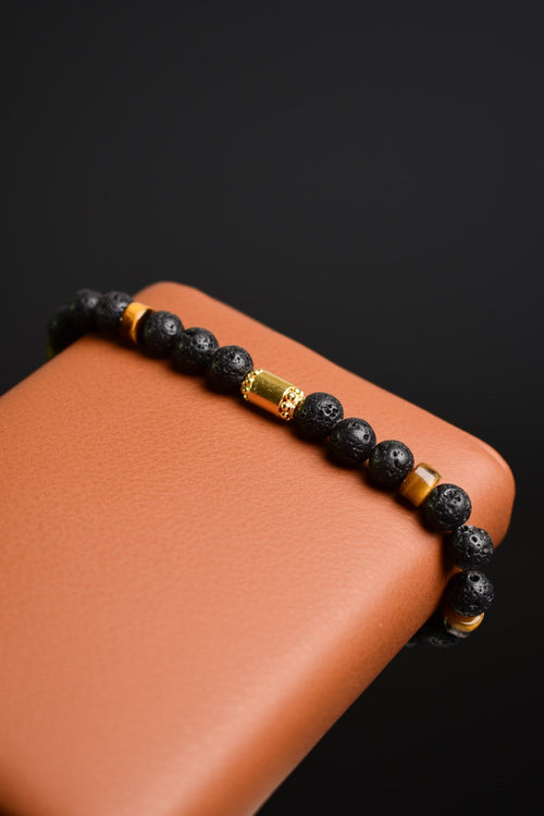 Lava - Tiger Eye Natural Stone Silver Device Unisex Bracelet