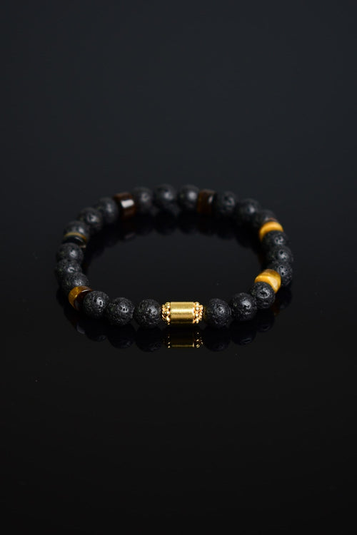 Lava - Tiger Eye Natural Stone Silver Device Unisex Bracelet