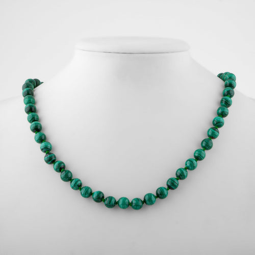 Malachite 8 mm Knotted Natural Stone Necklace