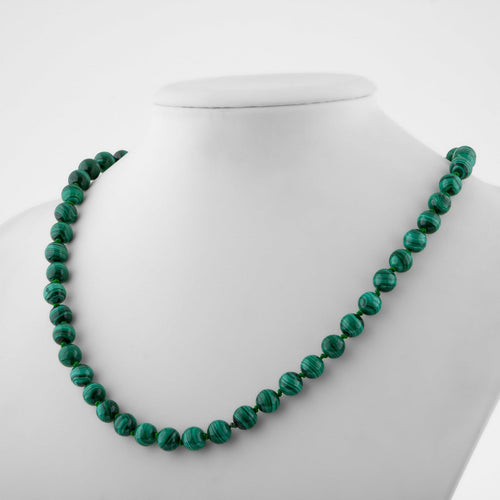 Malachite 8 mm Knotted Natural Stone Necklace