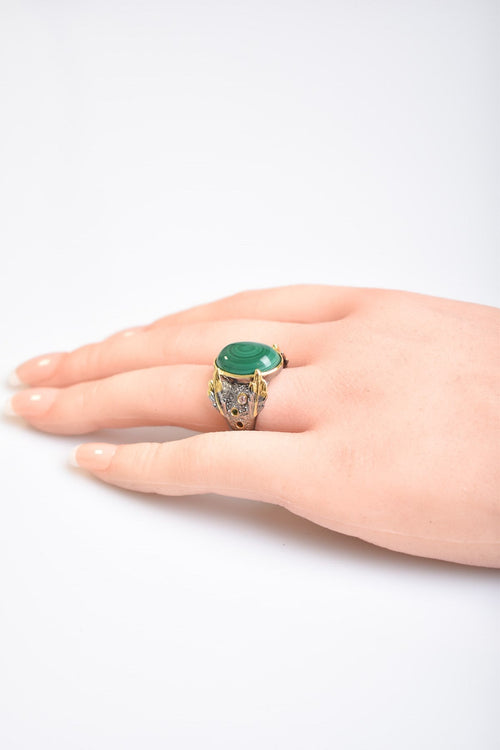 Malachite Natural Stone 925 Sterling Silver Adjustable Ring