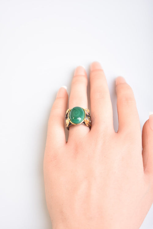 Malachite Natural Stone 925 Sterling Silver Adjustable Ring