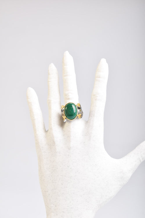 Malachite Natural Stone 925 Sterling Silver Adjustable Ring