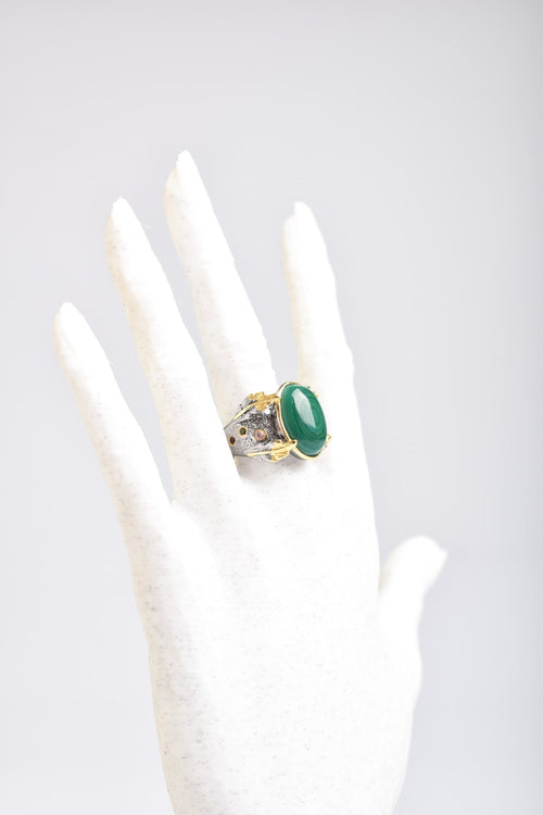 Malachite Natural Stone 925 Sterling Silver Adjustable Ring