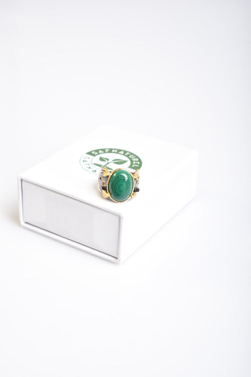 Malachite Natural Stone 925 Sterling Silver Adjustable Ring