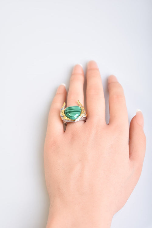 Malachite Natural Stone 925 Sterling Silver Adjustable Ring