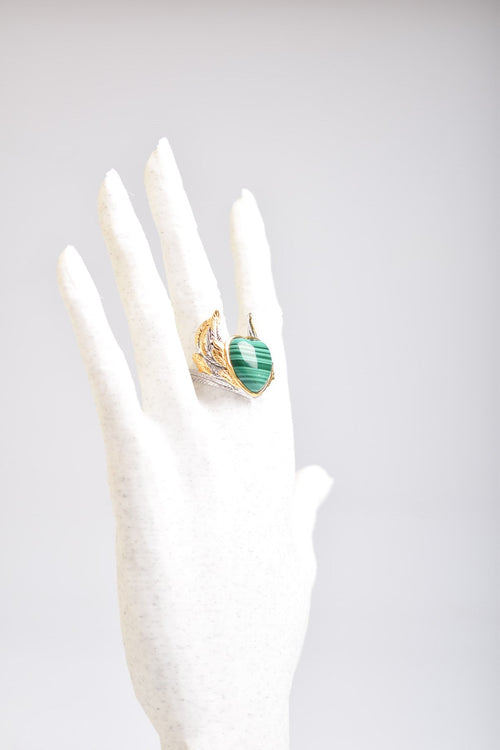 Malachite Natural Stone 925 Sterling Silver Adjustable Ring