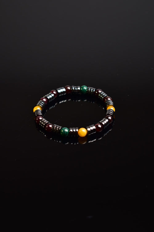 Malachite - Amber - Garnet - Hematite Natural Stone Men's Bracelet