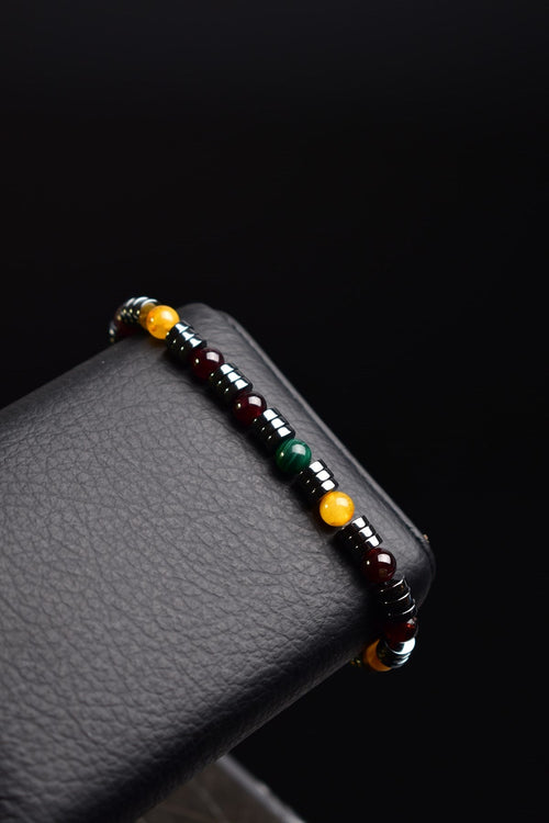 Malachite - Amber - Garnet - Hematite Natural Stone Men's Bracelet