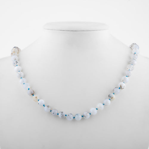 Blue Agate 8 mm Knotted Natural Stone Necklace