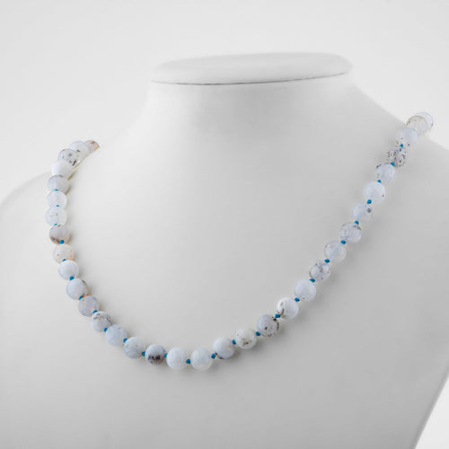 Blue Agate 8 mm Knotted Natural Stone Necklace