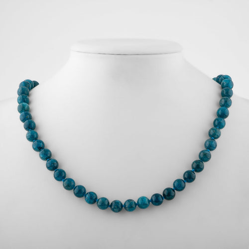 Blue Apatite 6 mm Knotted Natural Stone Necklace