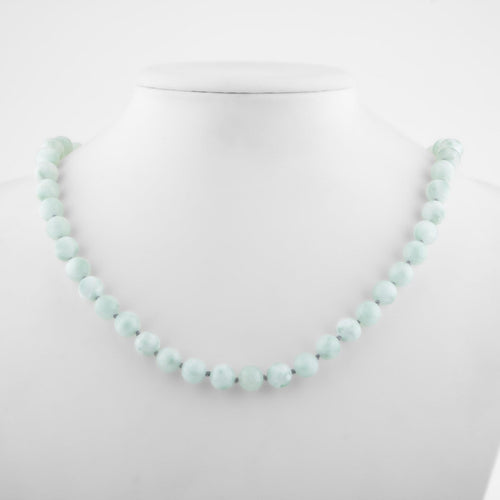 Blue Larimar 8 mm Knotted Natural Stone Necklace