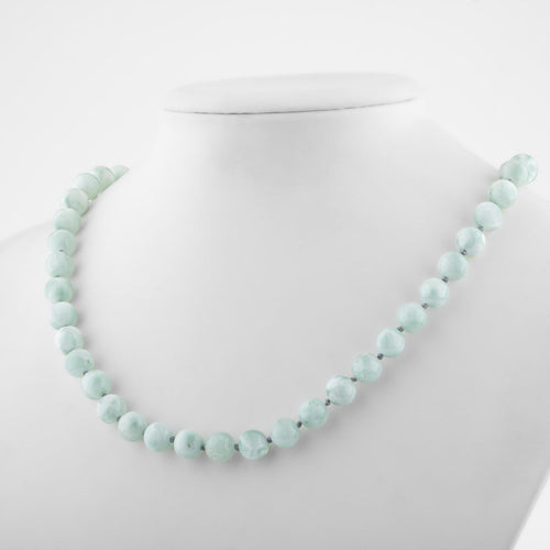 Blue Larimar 8 mm Knotted Natural Stone Necklace