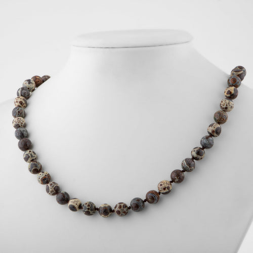 Mexican Jasper 8 mm Knotted Natural Stone Necklace