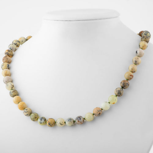 Opal Yellow 6 mm Knotted Natural Stone Necklace