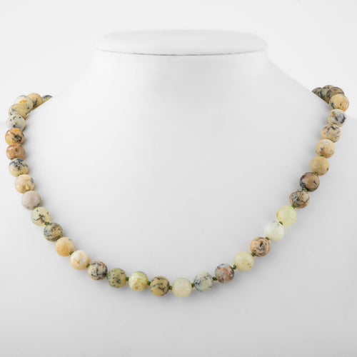 Opal Yellow 8 mm Knotted Natural Stone Necklace