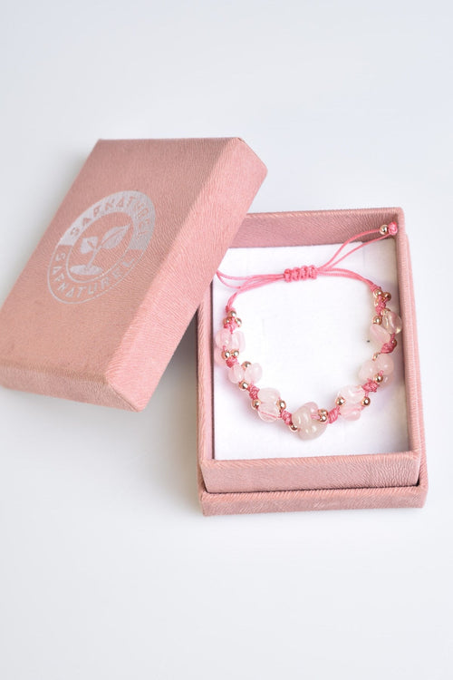 Pink Quartz Natural Stone Triple Macrame Bracelet