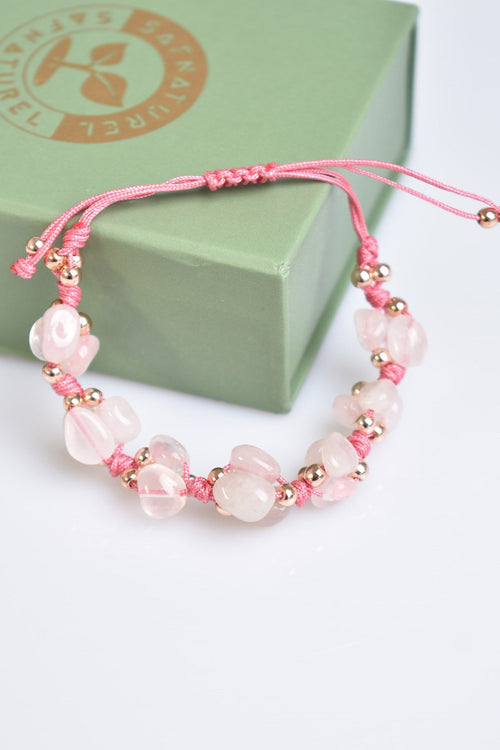 Pink Quartz Natural Stone Triple Macrame Bracelet