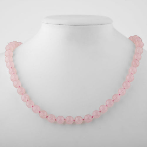 Rose Quartz (Rose Quartz) 8 mm Knotted Natural Stone Necklace