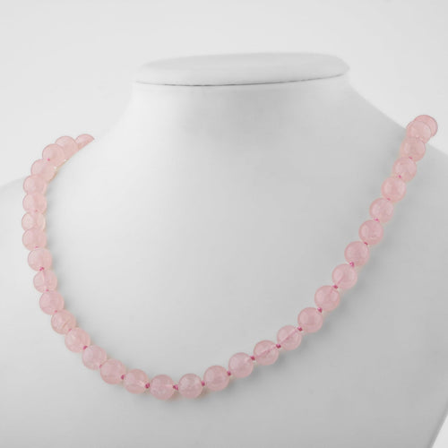 Rose Quartz (Rose Quartz) 8 mm Knotted Natural Stone Necklace