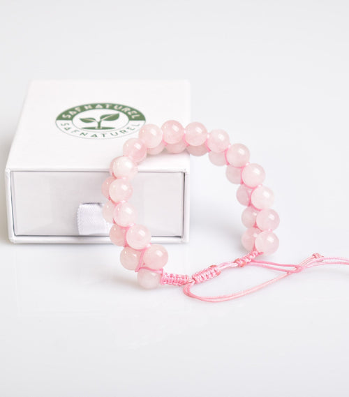 Rose Quartz (Rose Quartz) 8mm Double Row Macrame Natural Stone Bracelet