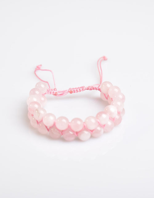 Rose Quartz (Rose Quartz) 8mm Double Row Macrame Natural Stone Bracelet