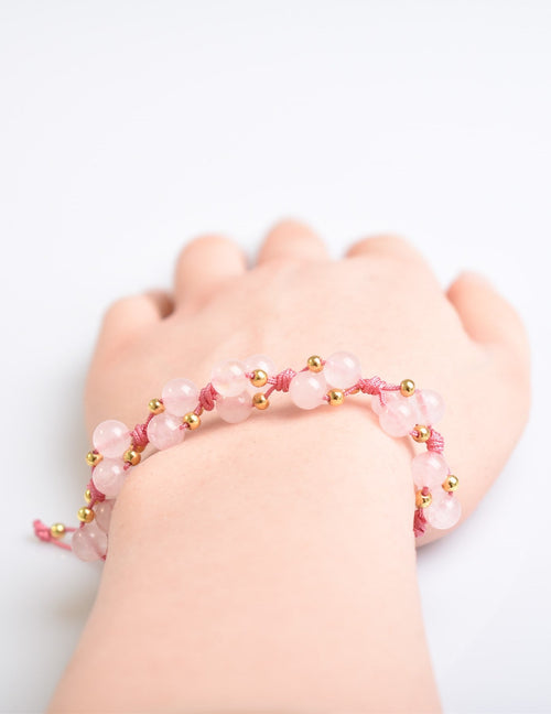 Rose Quartz Triple Macrame Design Bracelet