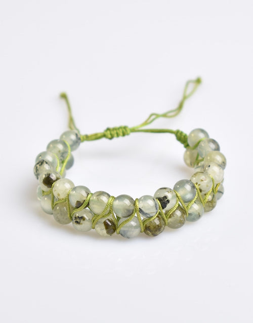 Prehnit 8mm Double Row Macrame Natural Stone Bracelet