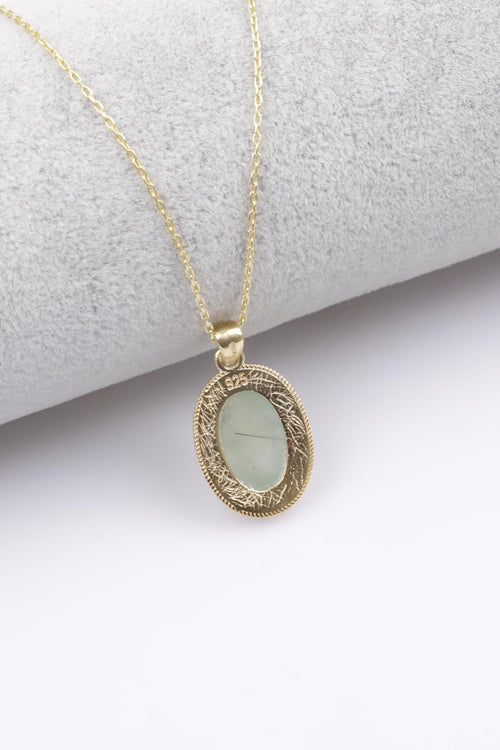 Prehnite Doğal Taş 925 Ayar Gümüş Gold Renkli Kolye