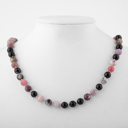 Colored Tourmaline 8 mm Knotted Natural Stone Necklace