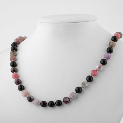 Colored Tourmaline 8 mm Knotted Natural Stone Necklace