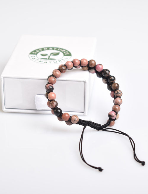 Rhodonite 6mm Double Row Macrame Natural Stone Bracelet