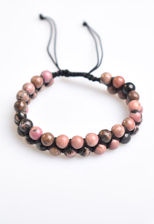 Rhodonite 6mm Double Row Macrame Natural Stone Bracelet