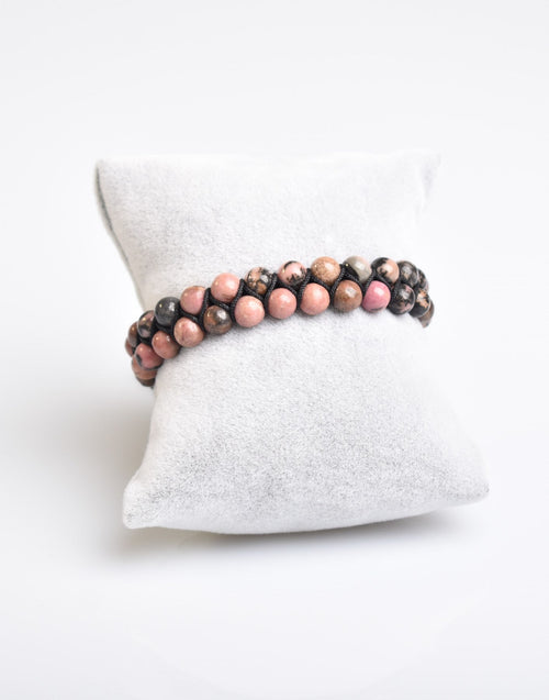 Rhodonite 6mm Double Row Macrame Natural Stone Bracelet