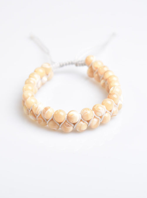 Mother of Pearl 6mm Double Row Macrame Natural Stone Bracelet