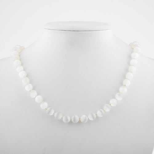 Selenite 8 mm Knotted Natural Stone Necklace