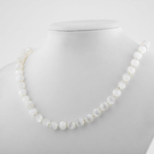 Selenite 8 mm Knotted Natural Stone Necklace