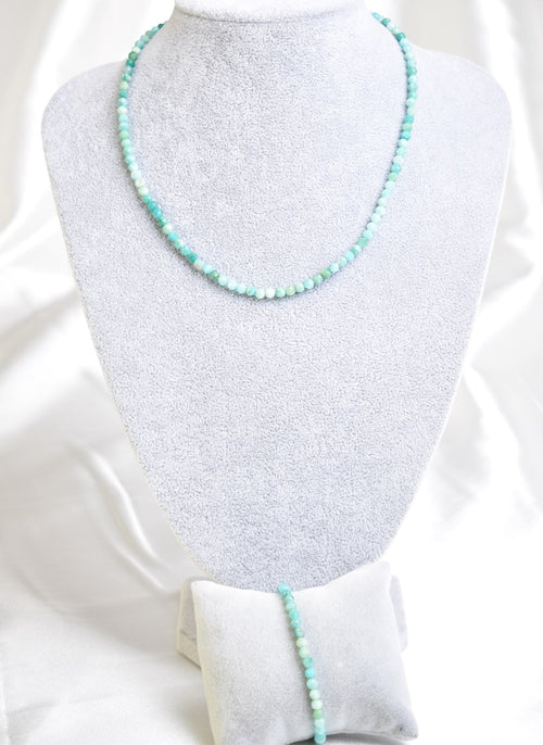 Certified Amazonite Natural Stone Necklace and Bracelet Set 4 mm