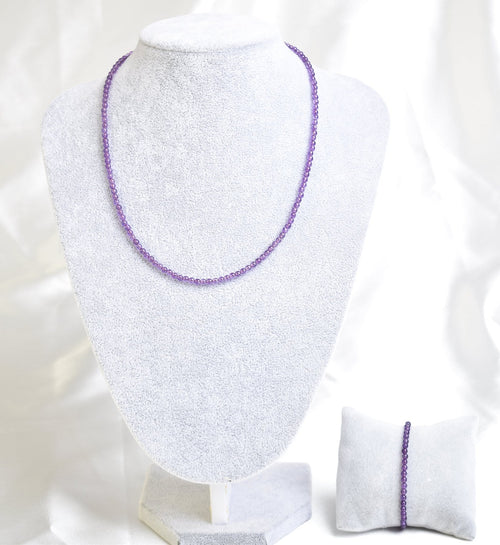 Certified Amethyst Natural Stone Necklace and Bracelet Set 4 mm