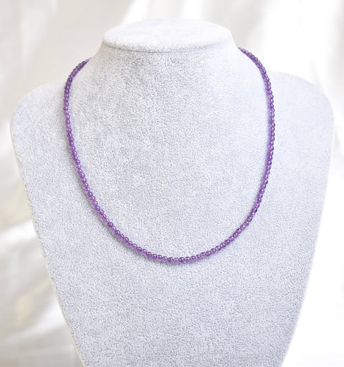 Certified Amethyst Natural Stone Necklace and Bracelet Set 4 mm