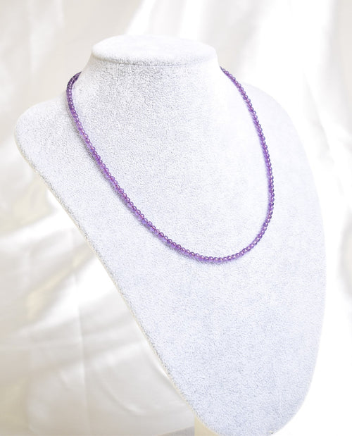 Certified Amethyst Natural Stone Necklace and Bracelet Set 4 mm