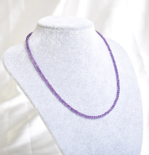 Certified Amethyst Natural Stone Necklace and Bracelet Set 4 mm