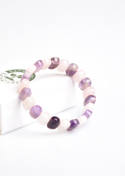 Certified Amethyst Natural Stone Rose Quartz 9x14 mm Bracelet