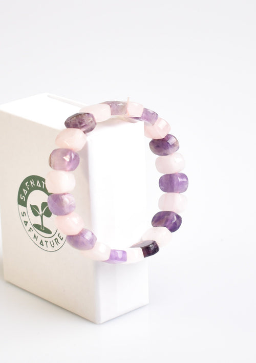 Certified Amethyst Natural Stone Rose Quartz 9x14 mm Bracelet