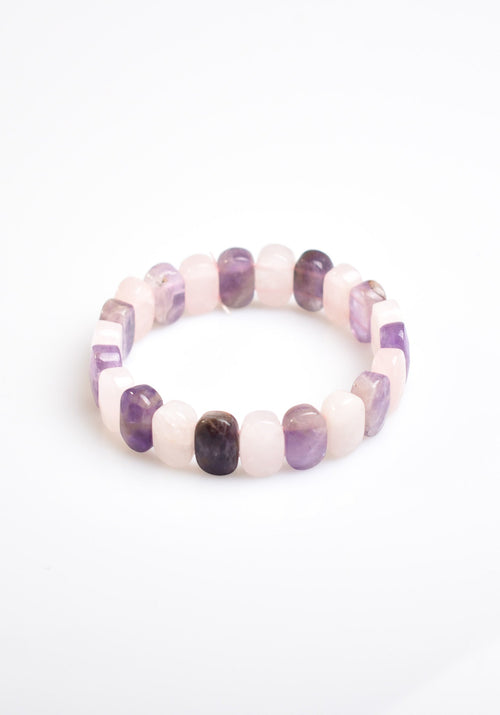 Certified Amethyst Natural Stone Rose Quartz 9x14 mm Bracelet