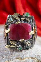 Certified Natural Ruby Emerald 925 Sterling Silver Ring Special Design