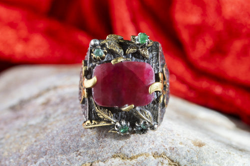 Certified Natural Ruby Emerald 925 Sterling Silver Ring Special Design