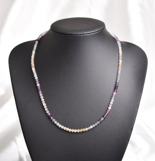 Certified Fluorite Natural Stone Necklace and Bracelet Set 3-4 mm