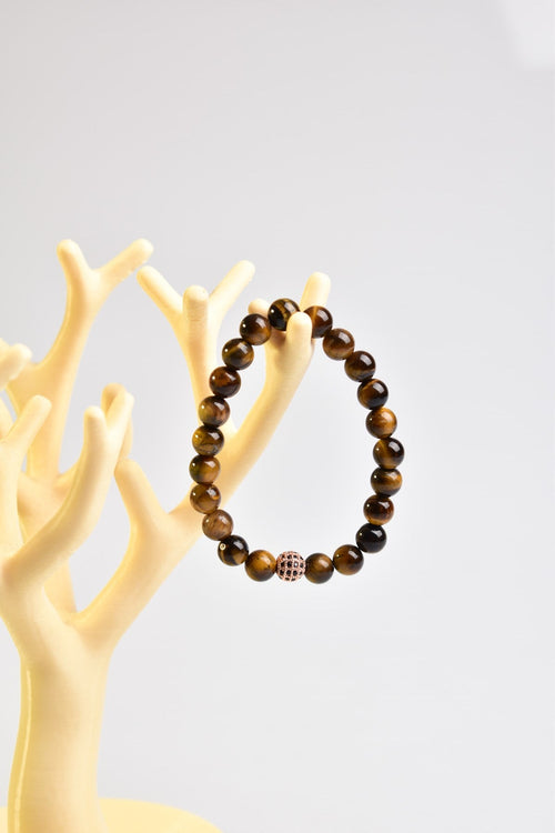 Certified Tiger Eye Zircon Apparatus Natural Stone 8 mm Bracelet